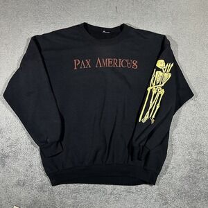 Hanes 90's Vintage Men's Large PAX AMERICUS Black Crewneck Sweater #1891